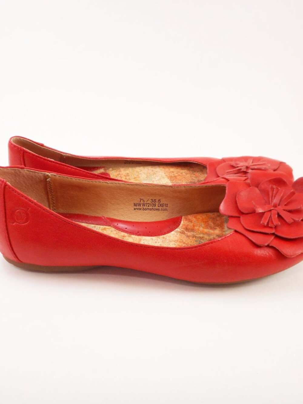 Born Women's Size 7.5 M/W Shoes Red-Orange Leather Flower Slip On Flats - Picture 7 of 10